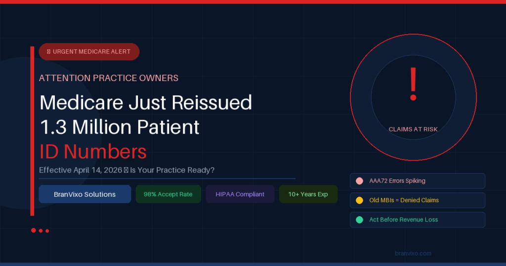 Medicare MBI update 2026, Medicare Beneficiary Identifier change, medical billing claim denials, MBI reissue healthcare providers, AAA72 error Medicare